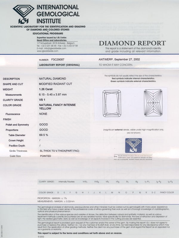 IGI Diamonds Certification