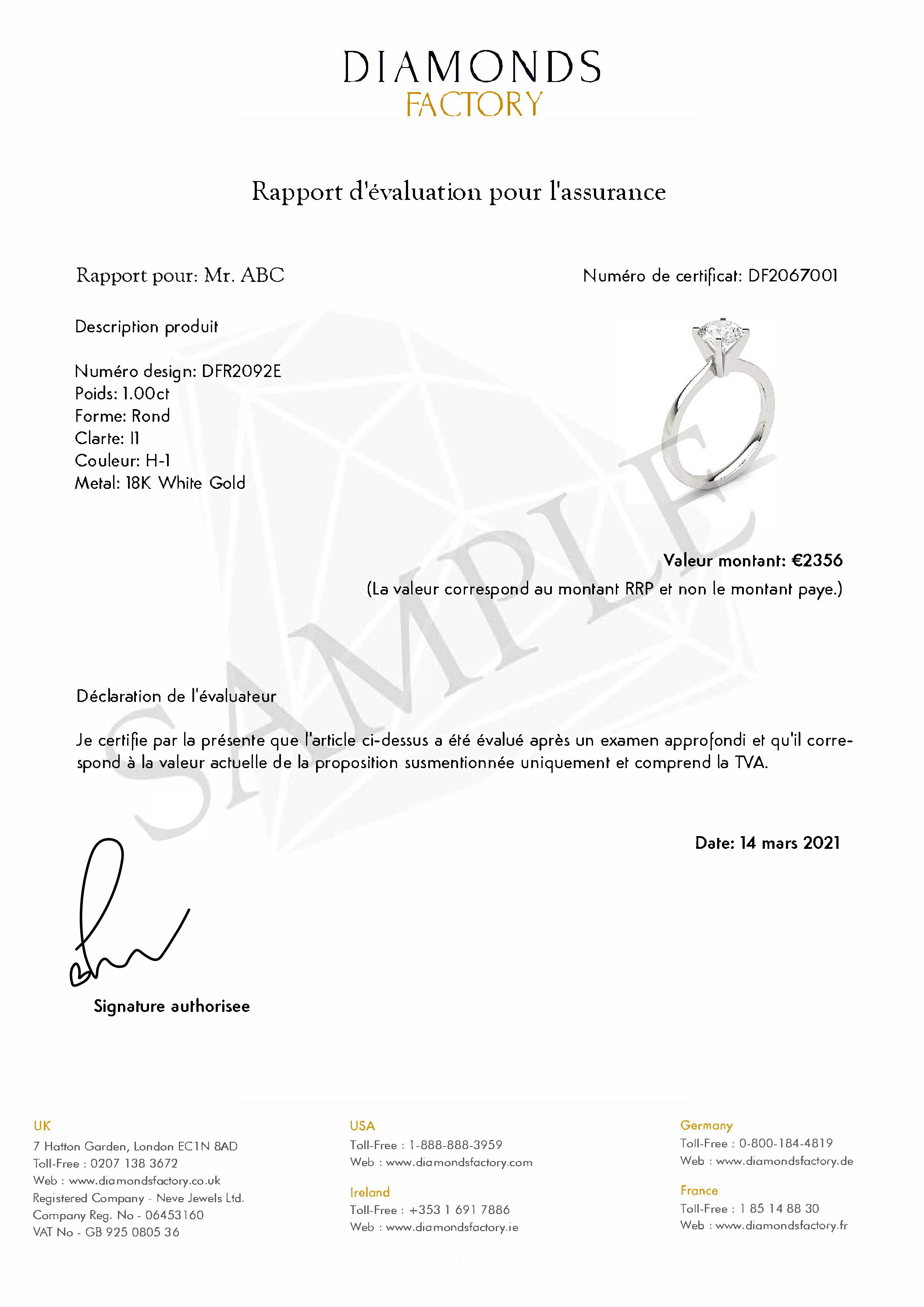 Valuation Certificate